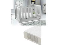 Obaby Stamford Sleigh Classic Cot Bed and Pocket Sprung Mattress - Warm Grey