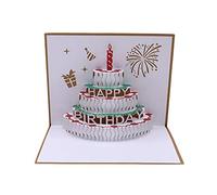 Obahdirry Postcard Greeting Gift Cards Paper 3D Handmade Pop Up Cut Vintage Cake with Envelope Gold