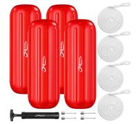 OBAKL Boat Fenders 4 Pack 10 x 28 Inches Ribbed Center Hole Boat Fenders Bumpers for Docking, Comes with Ropes and Pump to Inflate(Red)