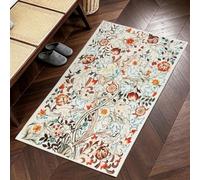 Obal Washable Rugs 80x150cm Bedroom, William Morris Acanthus Vintage Carpet, Beige Cream Non Slip Low Pile Bedside Rug, Soft Faux Wool Machine Washable Floral Rug for Hallway
