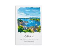 Oban Watercolor Lovers Scottish Coast Wall Art Paintings Canvas Prints Poster Artwork for Living Room Bedroom Bathroom Office Home Decor 16x24inch(40x60cm)