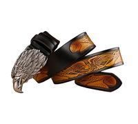 OBASDFD Distressed And Embossed Eagle Pattern Western Cowboy Leather Belts With Engraved Eagle's Head Buckle For Men Jeans(Black,110cm/waist:36"~38")