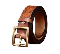 OBASDFD Embossed Belt For Women & Men - Cowboy Cowgirl, Engraved Vintage Distressed Cow Leather, 5mm Thickness Pin Buckle(Brown,115cm/waist:39")