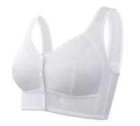 OBASDFD Front Closure Bras for Seniors with Wide Back Support, Breathable Wireless Comfort No Underwire(White,48)