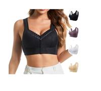 OBASDFD Front Closure Wireless Bra for Older Women, Plus Size Full Coverage No Underwire(Black,52)