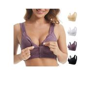 OBASDFD Front Closure Wireless Bra for Older Women, Plus Size Full Coverage No Underwire(Purple,52)