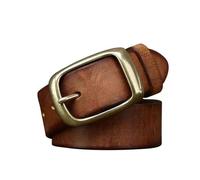 OBASDFD Handmade Cowhide Full Grain Leather Belt 3.8cm Heavy Duty Solid Brass Single Prong Gold Buckle For Men Women(Brown,100cm/39)
