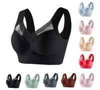 OBASDFD High Support Wireless Sports Bra for Women, No Underwire Push Up Full Coverage Workout(Black,XXL)