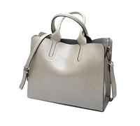 OBASDFD Ladies & Mens Fashion Vintage Solid Color Zipper Large Capacity Shoulder Handbag(Grey)
