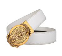 OBASDFD Men's Ratchet Belt With Automatic Click Buckle, Engraved Gold Lion Head & Paws, Micro Adjustable Slide Fit Everywhere(White,130cm/waist:45")