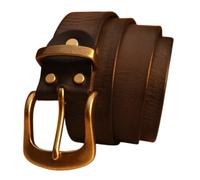 OBASDFD Men's Thicken Full Grain Leather Work Belt Heavy Duty Vintage Cowhide Strap High Hardness Solid Brass Buckle(Black,105cm/41)