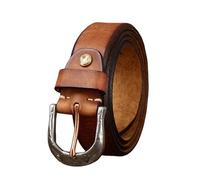 OBASDFD Men's Women's Handmade Cowhide Full Grain Real Leather Belt, 1.5" Strap With Single Prong Horseshoe Antique Silver Buckle(Brown,110cm/waist:37")
