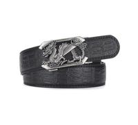 OBASDFD Ratchet Belt, Crocodile Pattern Leather, Adjustable Automatic Buckle, Engraved Dragon, Sliding Removable, Dress Casual(Silver,110cm/43)