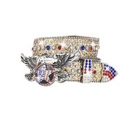 OBASDFD Rhinestones Leather Belt For Men, Bling Studded Western Shiny Sequin Strap, Engraved Flying Eagle Round-Star Buckle(Gold,100cm/39)