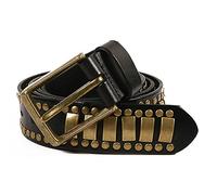 OBASDFD Studded Belt Men/Women, Cowhide Leather With Buckle, Punk Gold Rectangle Rivet, Gothic Waistband For Jeans Pants(Black,105cm/waist:34-36in)