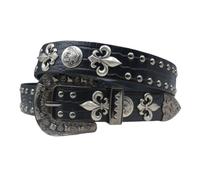 OBASDFD Studded Embossed Leather Belt For Women & Men - Gothic Punk Western Strap With Skull Head Rivets & Crocodile Pattern(105cm/41)