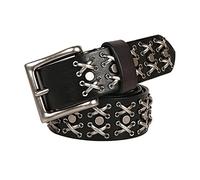 OBASDFD Three Row Punk Rock Rivet Leather Belt, Bright Metal Silver Cross & Circle Studded, Personalized Waistband For Jeans Hip Hop(Black,105cm/waist:34"~36")
