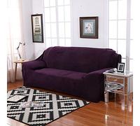 OBASDFD Velvet Sofa Slipcover Plush Anti-Slip High Stretch Furniture Protector For Sofas And Loveseats(Dark Purple,3 Seater 190-230cm)