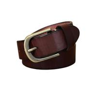 OBASDFD Vintage Leather Belt, Handmade Genuine Cow Strap, 38mm Wide 5mm Thickness, Bronze Antique Brass Buckle, Coffee(Reddish Brown,105cm/41)