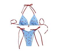 OBASDFD Women's 2 Piece Swimsuit Cherry Print Bikini Set Halter Triangle Side Tie String Bathing Suits Pink Red Small(Blue,XS)