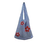 OBASDFD Women's And Mens Japanese Korean Tote Bag, Flower Knitted Mesh Hollow Shoulder(Light Blue)