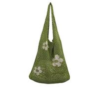 OBASDFD Women's And Mens Japanese Korean Tote Bag, Flower Knitted Mesh Hollow Shoulder(Light Green)