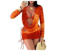 OBASDFD Women's Bathing Suits 4 Piece Swimsuits Crochet Triangle Halter Thong Bikini Set with Cover Ups(Orange,Medium)