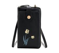 OBASDFD Women's Flower Mini Vertical Crossbody Bag, Multifunctional Mobile Phone, Men's Shoulder(Black)
