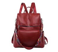 OBASDFD Women's Functional Casual Backpack, Soft Rucksack, Ladies Shoulder Bag, Medium Fashion Leather Outdoor(Red)