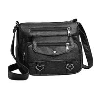 OBASDFD Women's Heart Decor Vintage PU Leather Crossbody Shoulder Messenger Purse With Pockets(Black)