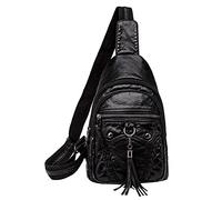 OBASDFD Women's Hiking Backpack - Multi Pocket, Soft Leather, Stylish Crossbody Shoulder Purse(Black)
