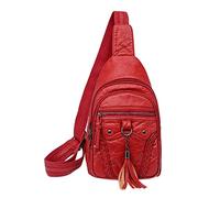 OBASDFD Women's Hiking Backpack - Multi Pocket, Soft Leather, Stylish Crossbody Shoulder Purse(Red)