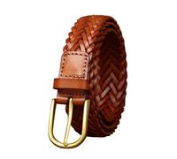 OBASDFD Womens Mens Fully Adjustable Braided Belt - 3cm Wide, Skinny Woven Cowhide Leather Strap For Casual Jeans Dress Golf(Reddish Brown,105cm/41)