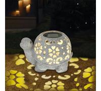 Obasyhig Grey Skeleton Turtle Resin Ornament Solar Lights in White Obasyhig White
