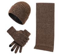 Obasyhig Men's Autumn & Winter Warm Knitted Woolen Hat Scarf Gloves Set in Khaki Obasyhig Khaki One Size