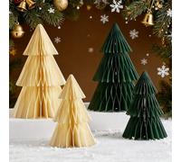 OBBOLO Paper Christmas Tree, 4 Pcs Paper Christmas Ornaments Party Decorations, 3D Honeycomb Xmas Trees, Holiday Home Decor, Christmas Table Centerpiece