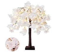 obbsie 24 Inch Lighted Cherry Blossom Tree with 24 Fairy Lights Artificial Bonsai Flower Tree with Timer Battery/USB Operated Pink Light Up Tabletop Tree for Spring Wedding Party Indoor Outdoor Decor