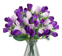 obbsie 6pcs Artificial Tulip Flowers 15.7" Real Touch Tulips Fake Tulip Flower Artificial Silk Flowers Arrangement Bouquet for Home Wedding Party Office Easter Spring Decor (Purple)