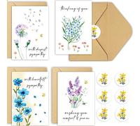 Obbyidk 40 Pack Sympathy Cards with Envelopes, Watercolor Flower Condolence Cards, Bereavement Card, Bulk Box Set Thinking of You Card, Floral Sympathy Card Set, 4 x 6 in