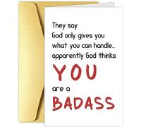Obbyidk Humorous Encouragement Card, Sarcastic Get well Soon Card for Man Woman, Hilarious Thinking of You Card for Him Her, God Think You Are a Bad Ass