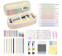 Obcarn Pencil Case with 66 Pcs Stationery Included 12 Highlighters Pens 5 Gel Pens 6 Pastel Mechanical Pencils Cute Aesthetic Stationary Set for Girls (Pink)