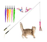 OBCLEUAEN Cat Wand Toys,Cat Toys Interactive for Indoor Cats, 2 Retractable Cat Wand,8 Pcs Plush Cat Teaser Toys Refills for Indoor Cats to Chase and Exercise