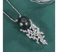 OBCPD 14mm Black White Gold Big Pearl Pendant Necklace for Women High Carbon Diamonds Jewelry