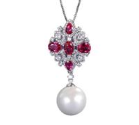 OBCPD 16mm White Big Pearl Pendant Necklace for Women Ruby Gemstone Jewelry