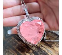 OBCPD 32 * 32mm Heart Pink Crystal Tourmaline Moissanite Gemstone Pendant Necklace for Women Jewelry