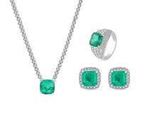 OBCPD 925 Silver Emerald Gemstone High Carbon Diamond Ring Pendant Necklace Earrings Wedding Jewelry Set for Women