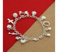 OBCPD 925 Sterling Silver Bracelet With Multiple Pendant Zircon Bracelets For Women'S Jewelry Gift