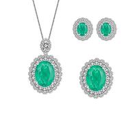 OBCPD 925 Sterling Silver Oval Emerald Pendant Necklace Rings Earrings Gemstone Jewelry Sets Gift for Women