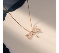 OBCPD 925 Sterling Silver Shiny Dragonfly Zircon Necklace Shape Clavicle Chain Ladies Light Jewelry