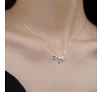 OBCPD 925 Sterling Silver Shiny Dragonfly Zircon Necklace Shape Clavicle Chain Ladies Light Jewelry